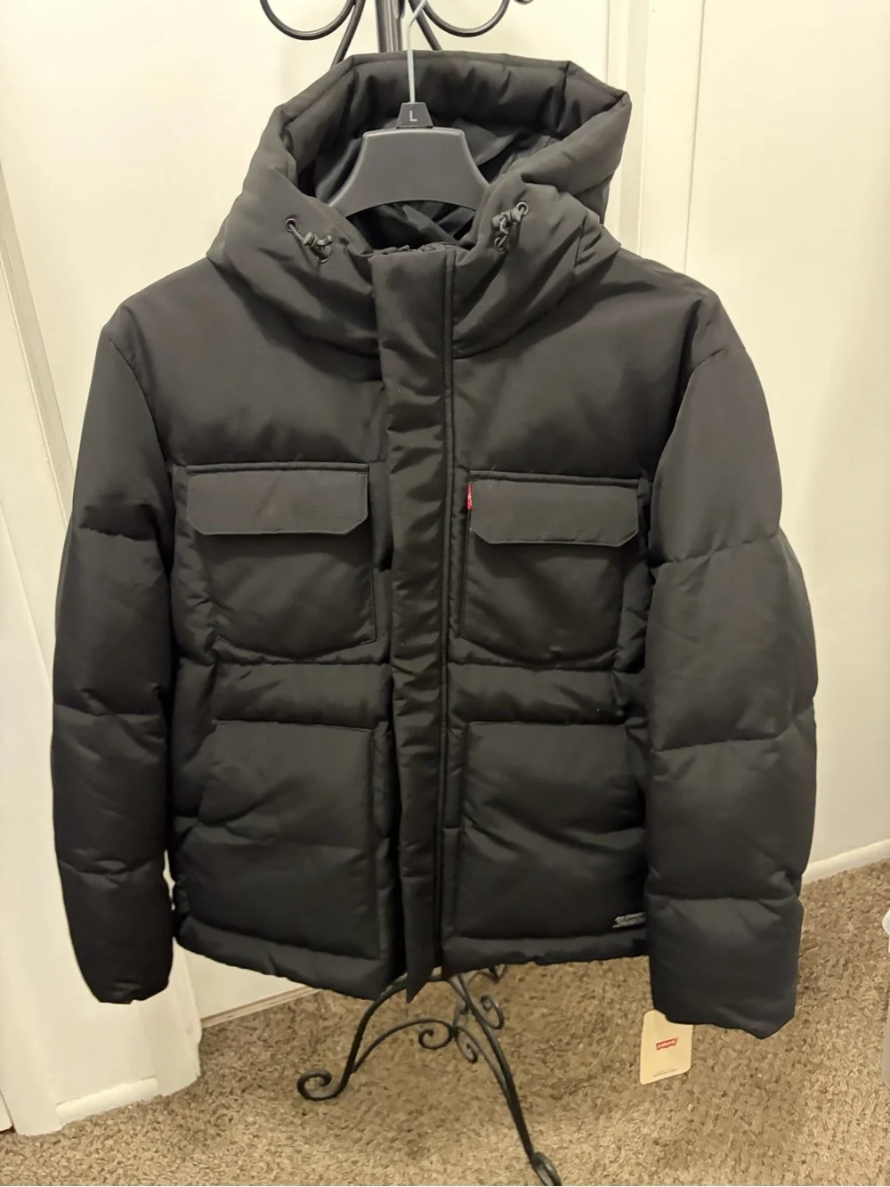 Levi's Men's Black Hooded Puffer Jacket